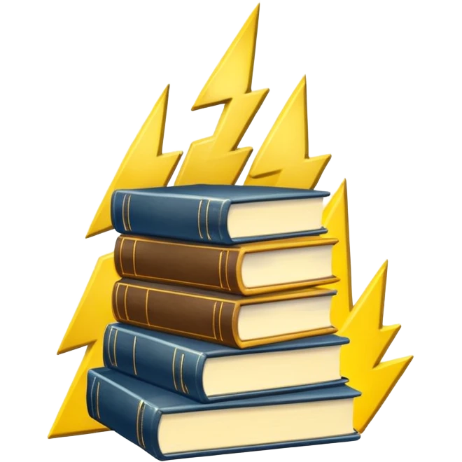 stack of books with a lightning symbol emoji