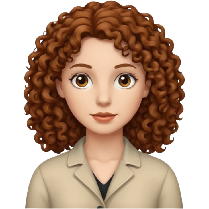 A white woman with brown curly hair and black eyes emoji
