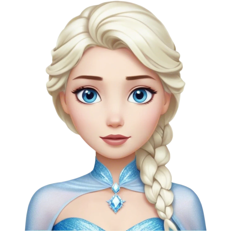 Cinematic Realistic Elsa Portrait, depicted with lifelike skin texture, soft natural lighting, and intricately detailed platinum blonde hair styled elegantly. Her striking, expressive blue eyes exude confidence and grace, complemented by a serene and regal expression. She is dressed in her signature icy attire, with shimmering fabric textures and delicate folds that catch the light beautifully. The portrait features a soft, enchanting glow with a cool, radiant finish, capturing the essence of timeless elegance in a realistic and painterly style, evoking a sense of depth and authenticity. emoji