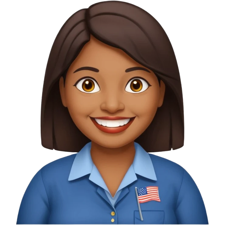 40 yr old chubby Sri Lankan woman, dark skin, straight brown hair, big smile, white teeth, american clothes emoji