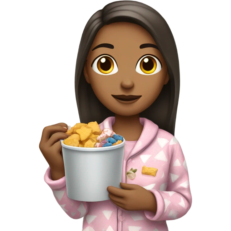 White girl in pajamas with snacks  emoji