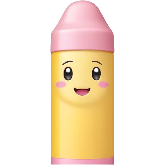 Cute Kawaii Fat Pencil, round and chunky, soft pastel yellow with a cute eraser cap, tiny winking face, glowing highlights, cheerful and ready for doodles! emoji