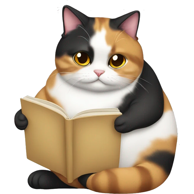 Fat calico cat reading emoji