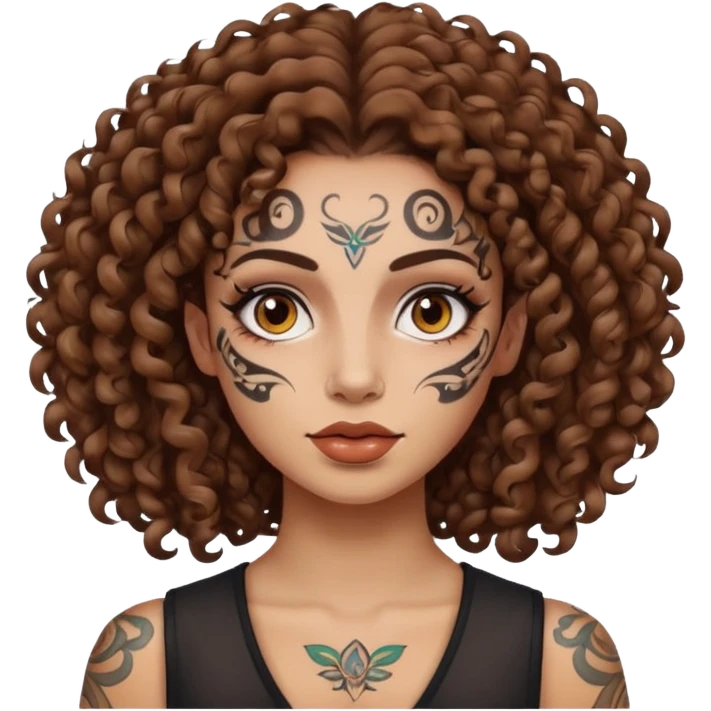 woman curly hair and heavy face tattoo emoji