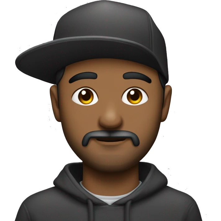 Hombre de tez clara, con ojos claros, barba fina y perilla, gorra negra bordada, y sudadera gris. Expresión relajada y estilo urban emoji
