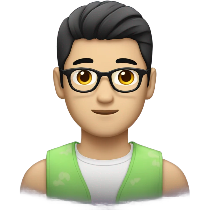 asian cute guy with gay kawaii cute outfit and black two blocks hair emoji