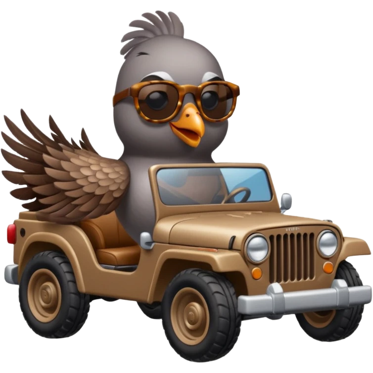 A pigeon is driving a jeep emoji