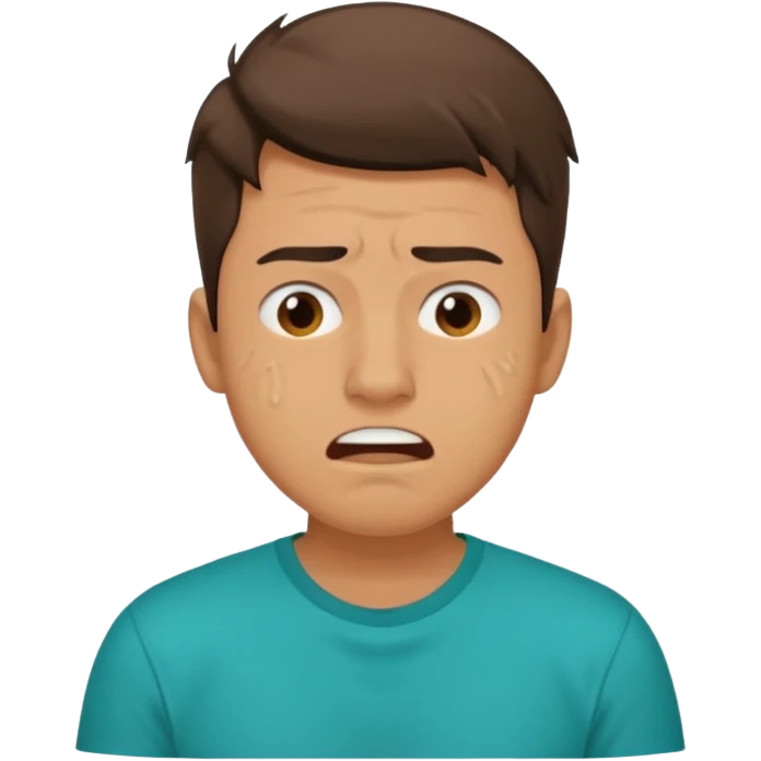 25 year old man in teal shirt that looks like he is in pain emoji