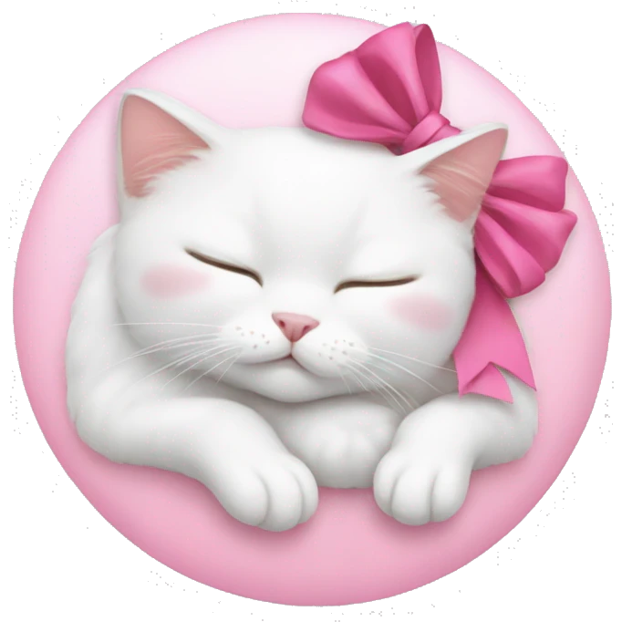 White cat sleeping with pink bow on head emoji