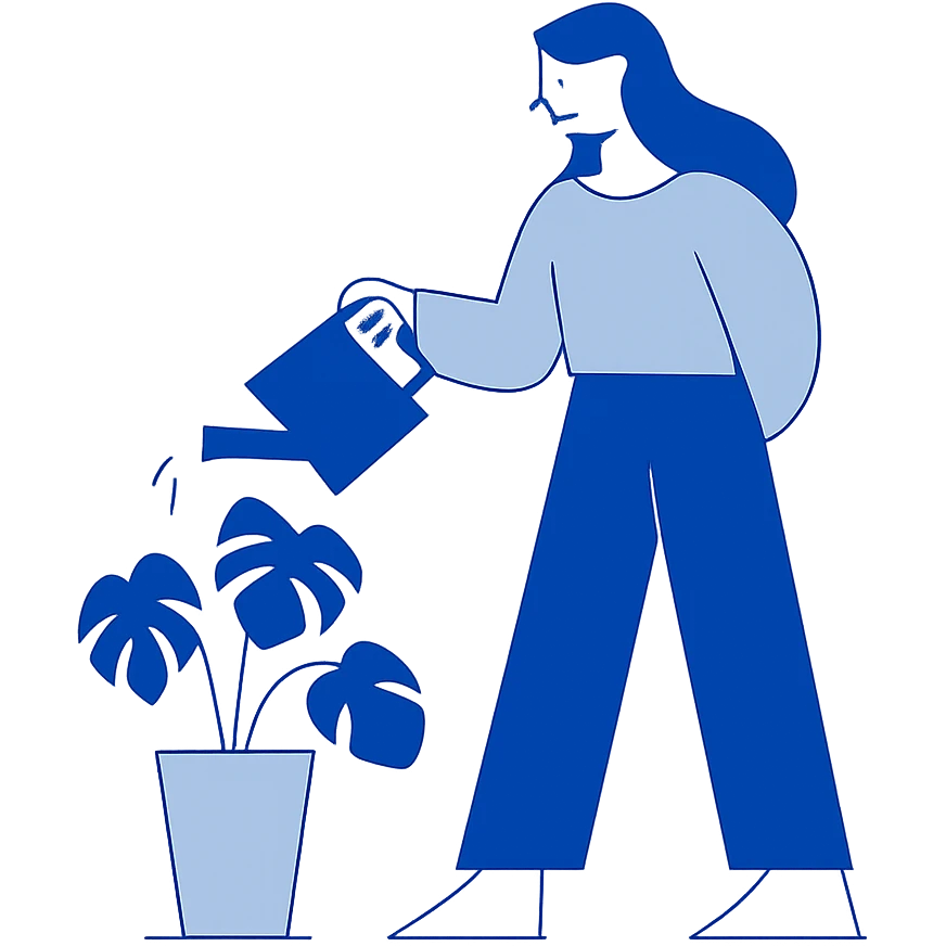woman watering her monstera plant emoji