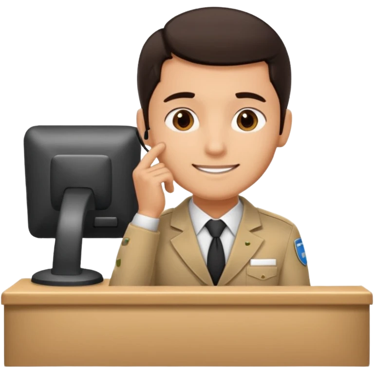 man in receptionist uniform thinking with his hand emoji