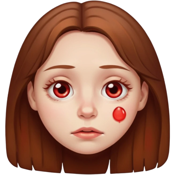 brown haired girl puffy swollen red circles around her eyes emoji