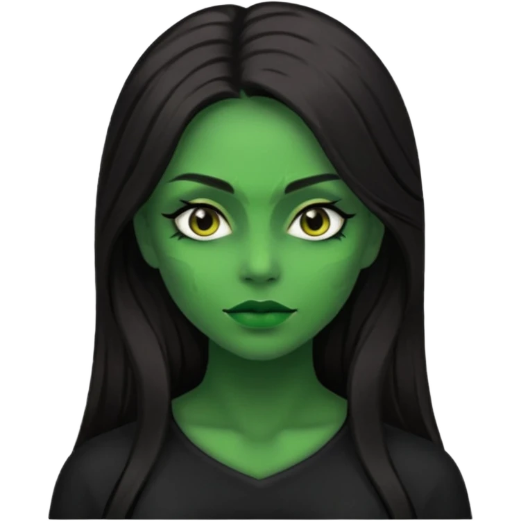 The Wicked Witch from The Land of Oz with green skin, long dark brown hair, black outfit emoji