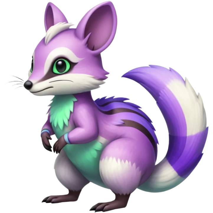 Iridescent Neon Green-Purple-gradients Minccino-Numbat-Sergal-fusion-hybrid-animal-creature, full body emoji