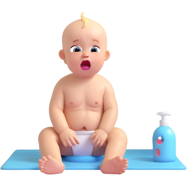 baby crying loudly, sitting on the bathroom floor, refusing to take a shower emoji