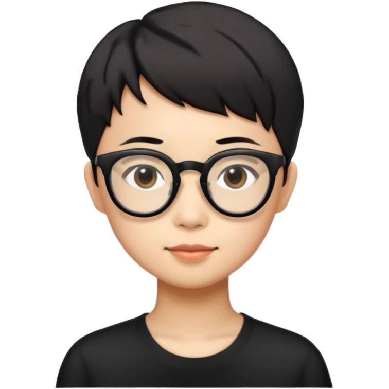singapore chinese, black very short hair, wear black frame glasses, relatively thin, pokey face emoji