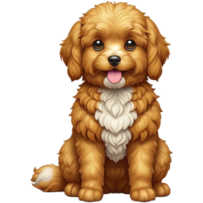 cinematic-[cavoodle dog]-realistic-full-body-sitting-emoji,-tail-resting-loosely-beside-its-paws,-head-tilted-dramatically,-curly-[solid golden]-fur that looks like fried chicken,-simplified-yet-realistic-focused-features,-highly-detailed,-glowing-with-an-almost-sarcastic-glow emoji