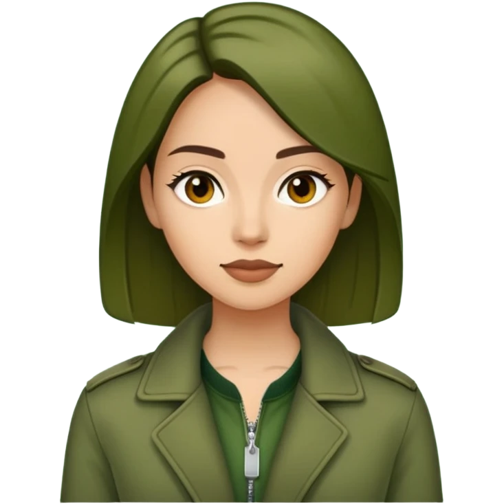 woman wearing dark olive green jacket over a lighter green top emoji