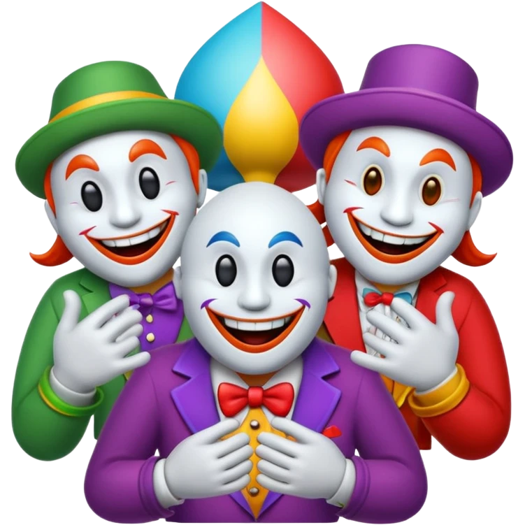3 poker cards, with crazy colorful human jolly jokers inside emoji