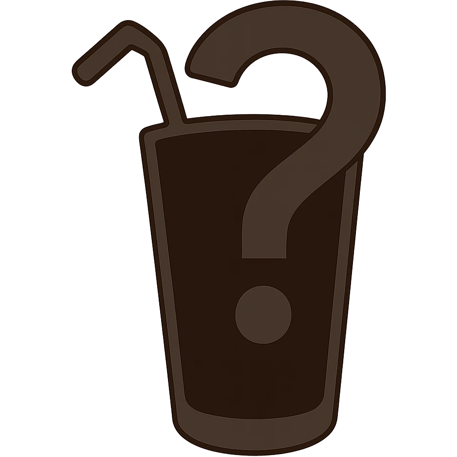 silhouette of a glass with a straw covered by a large question mark, flat toon style emoji