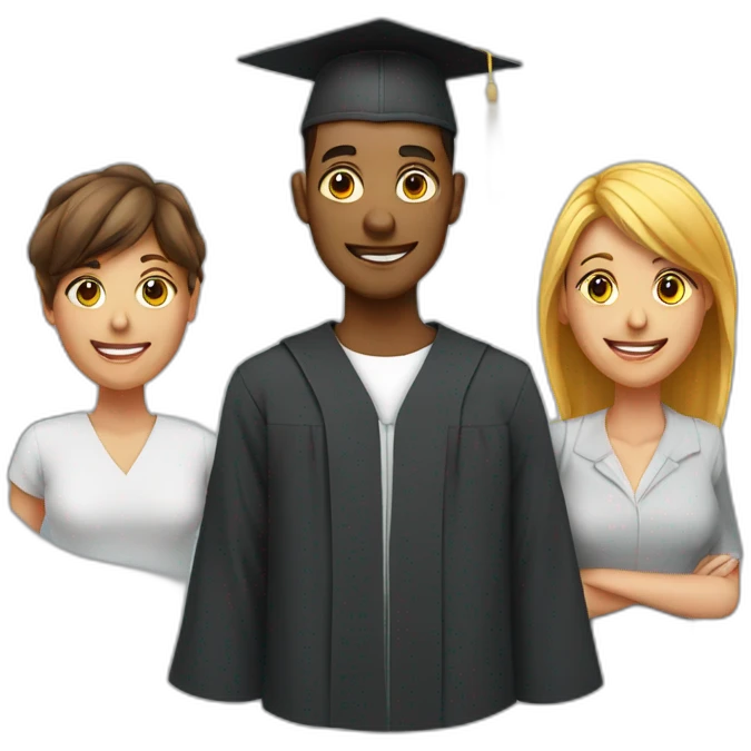 students with one women and one men wearing academic caps emoji
