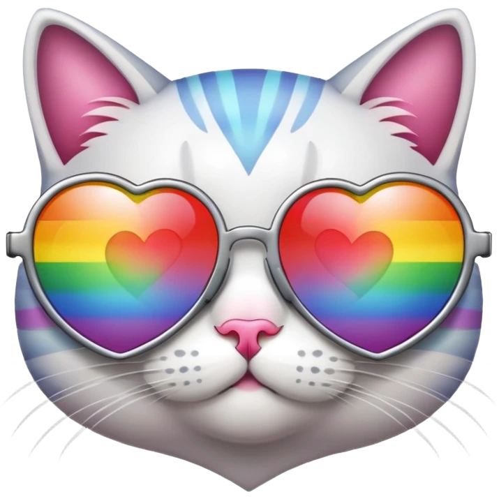 Cat wearing rainbow heart-shaped sunglasses emoji