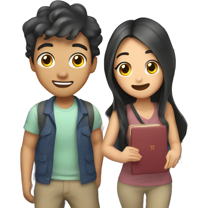 Cute Asian couple (girl with wavy long hair guy with short straight hair) excitedly traveling  emoji