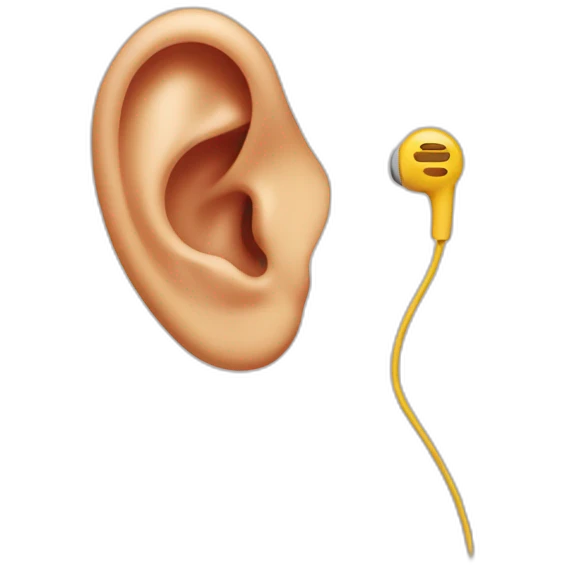 Close up of an ear wearing an earbud emoji