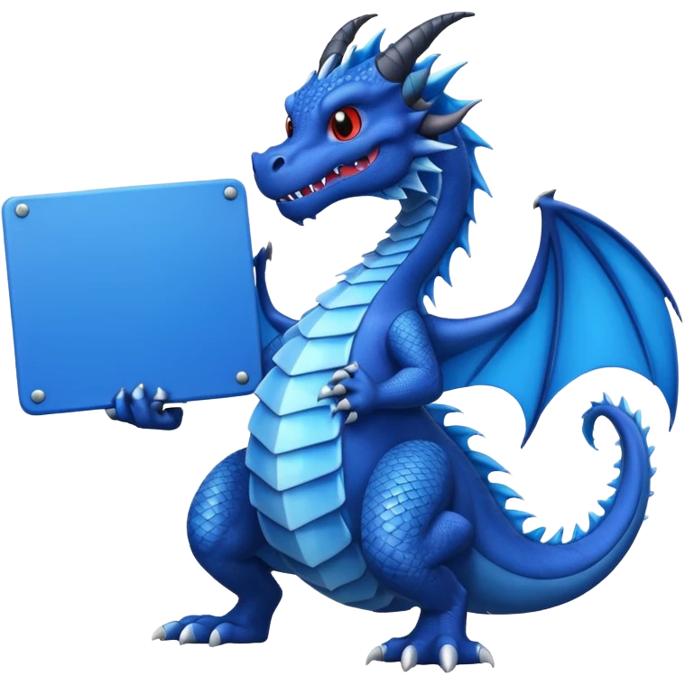 Black and blue dragon holding large blank sign emoji