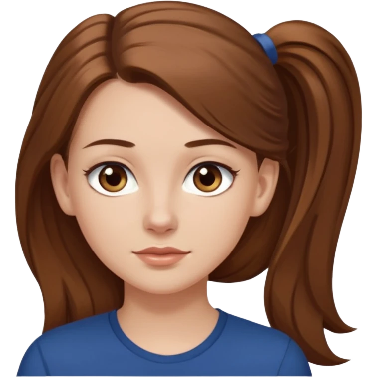 pretty white girl brown long hair makeup ponytail  on left shoulder, dark blue shirt emoji
