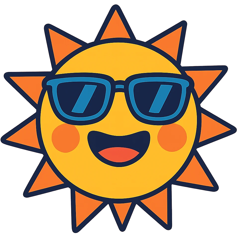 a cheerful sun with sunglasses, vibrant toon style emoji