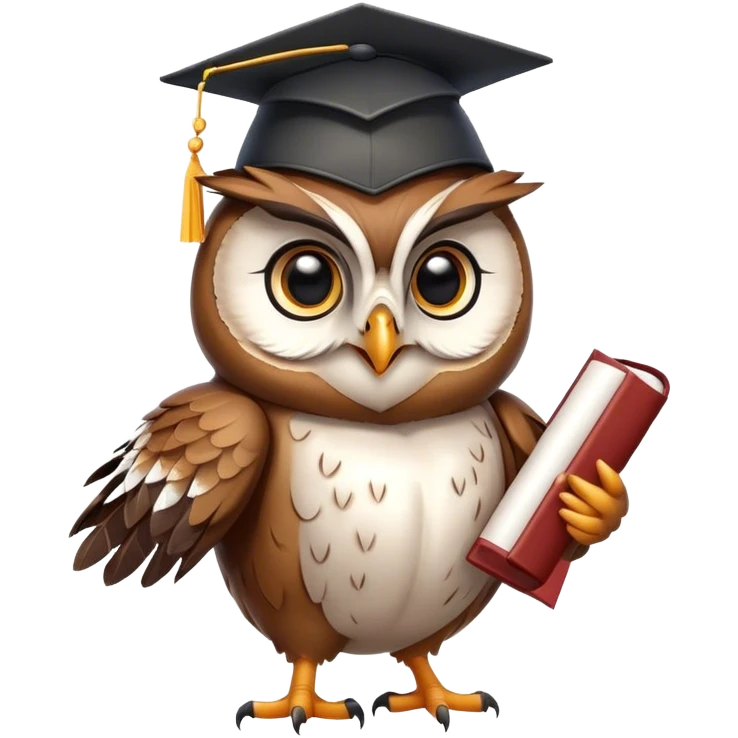 happy Owl dancing with graduation hat and diploma in claws emoji