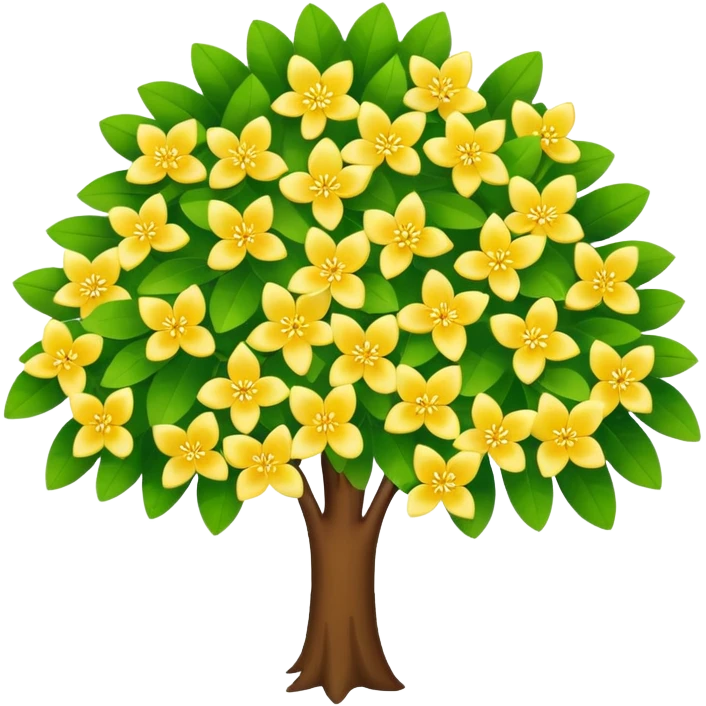 Vibranium shrub  in emoji format. I bunch of yellow whitish flowers with green leaves behind. Minimalistic. Make the shrub look more like cherry tree petals emoji