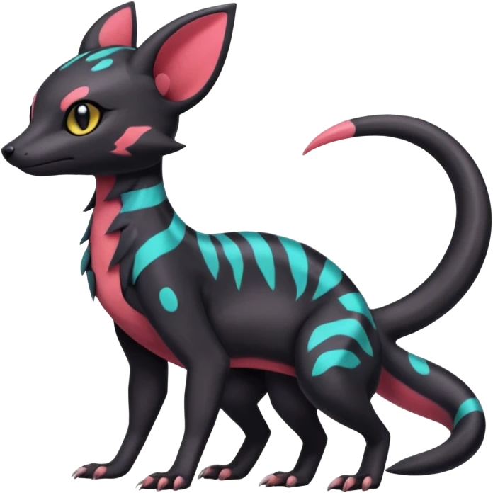 Neon pastel Salandit-Umbreon-Genet-Noivern-Civet-Hybrid (Full body) emoji