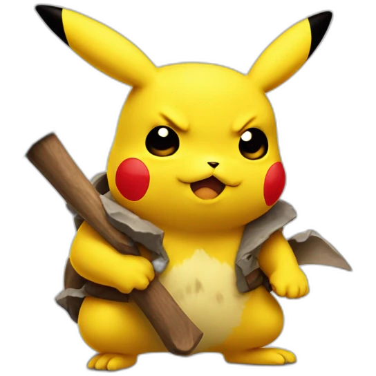Frowning Pikachu with a hand axe emoji