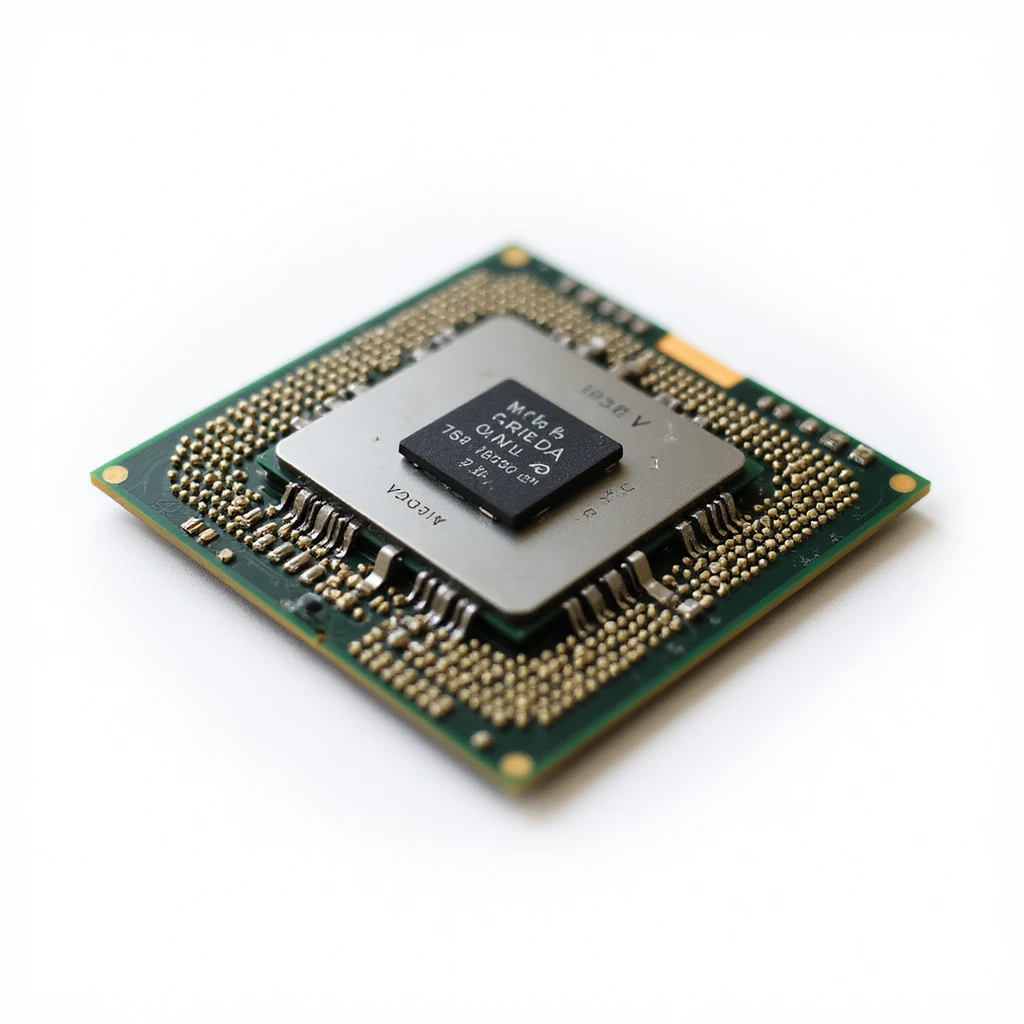modern computer processor CPU, detailed, realistic, visible pins and chip, isolated on white background emoji