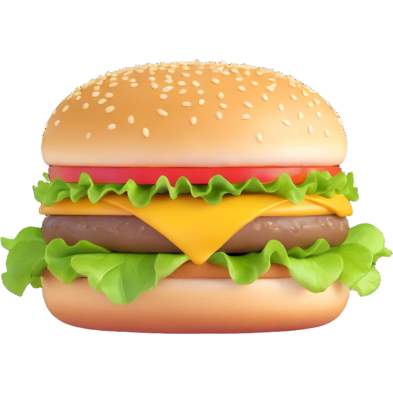 extra vivid juicy cheeseburger with bright colors, shiny cheese, fresh lettuce, sesame seed bun emoji