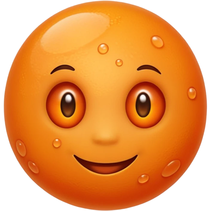 Cute, smiling, glowing orange stem cell with small protrusions. White background. emoji