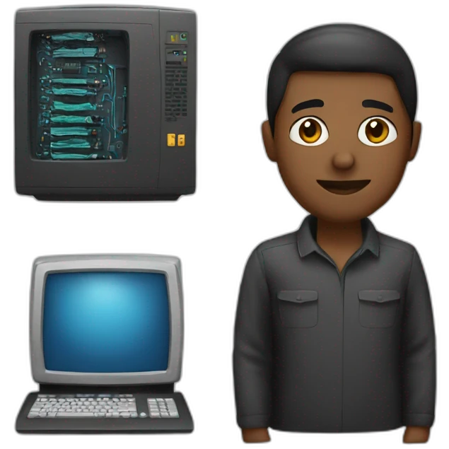 black computer engineer with a computer emoji