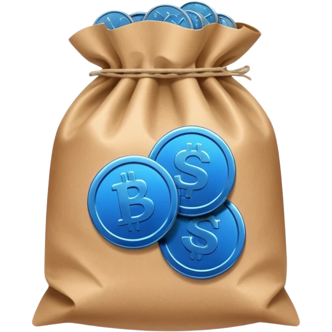 blue coins inside a brown bag  emoji