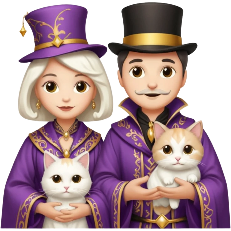 magician couple and their pet cat emoji