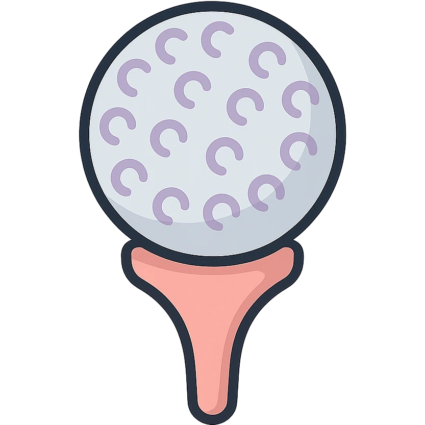 close-up of golf ball on a tee stand, icon-color-outlined style, detailed shading, thin clean outlines, soft rounded features, pastel palette #98B5BC #B5B3C1 #C9A3C9 #E4C0CA #F7DCD1 #F7C0AA, Japanese pop art, sticker look, highly detailed, vector clarity, soft lighting, subtle shadows, transparent background emoji