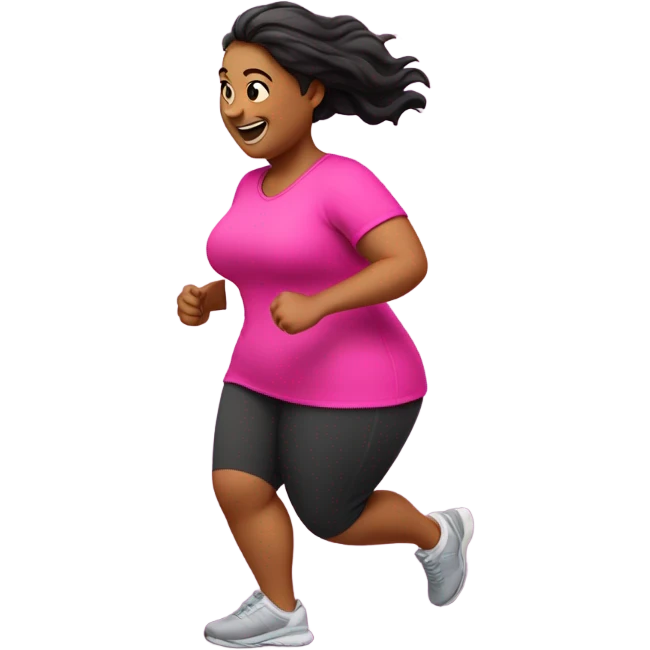 fat woman in pink shirt running happily emoji