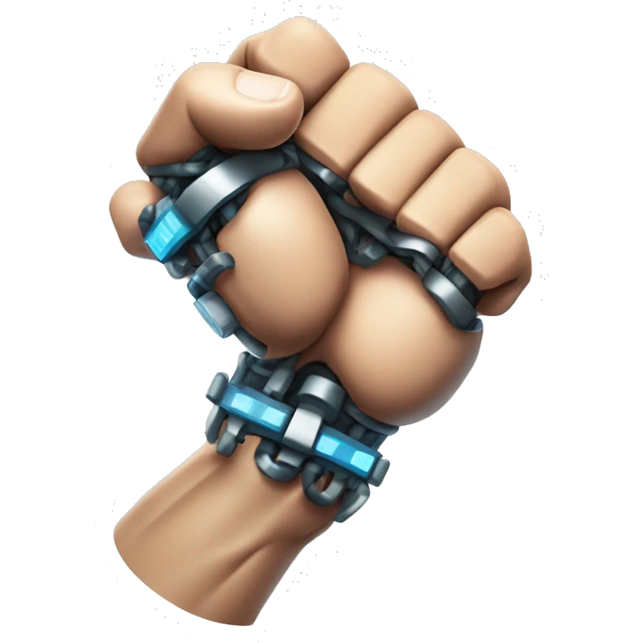 Flexing cyborg bicep and forearm with circuits and shocks emoji