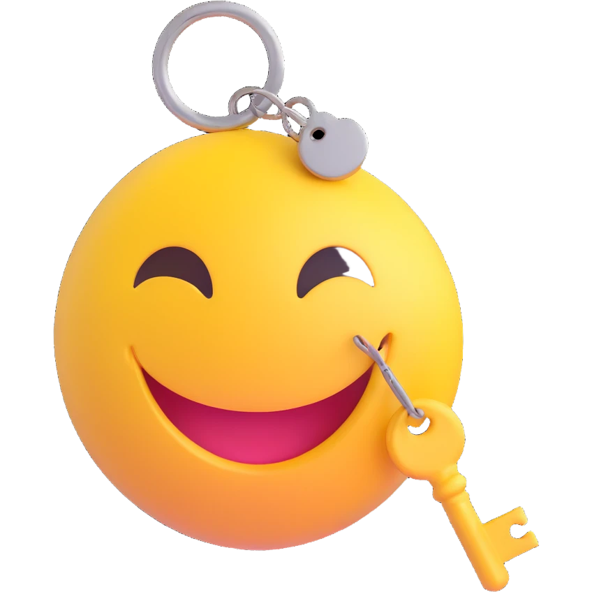 3D smiley emoji, round shape, lucky key, lucky face emoji