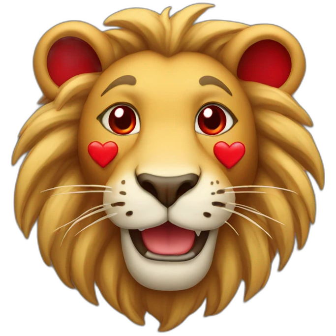 Lion smiling face with red hearts instead of eyes emoji
