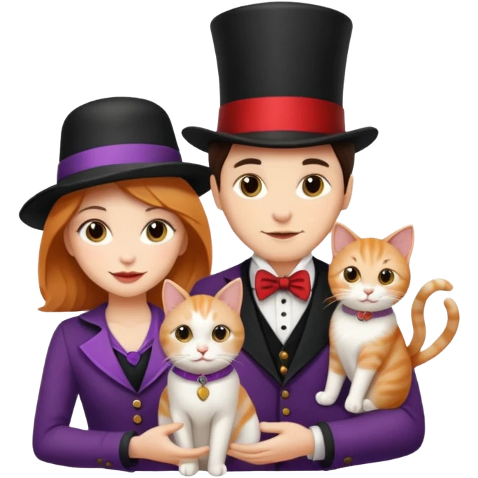 magician couple and their pet cat emoji