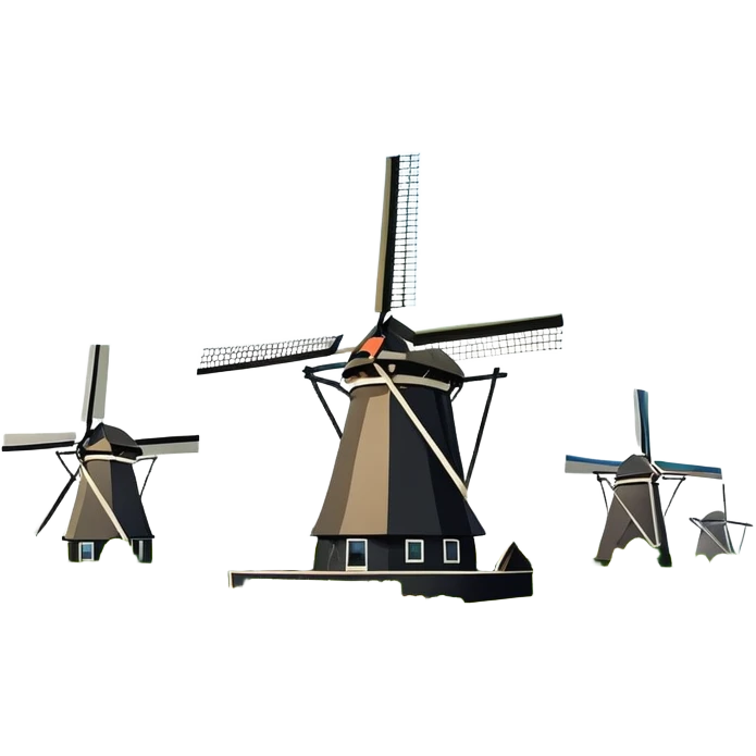 cinematic-realistic-kinderdijk-windmills-landmark-emoji,-showcasing-traditional-dutch-windmills-aligned-along-a-tranquil-canal,-with-lush-green-fields in a picture frame emoji
