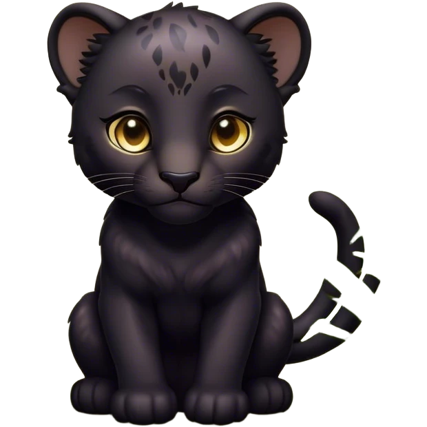 Cinematic Noble Baby Panther Portrait Emoji, Poised with a touch of regal innocence, featuring a compact, sleek build with soft, dark fur and large, soulful eyes, Simplified yet sharp and sophisticated features, highly detailed, glowing with a gentle, mysterious glow, high shine, intelligent and endearing, stylized with an air of youthful authority, focused and attentive, soft glowing outline, capturing the essence of a tiny jungle guardian that appears ready to pounce out of the screen with effortless charm! emoji