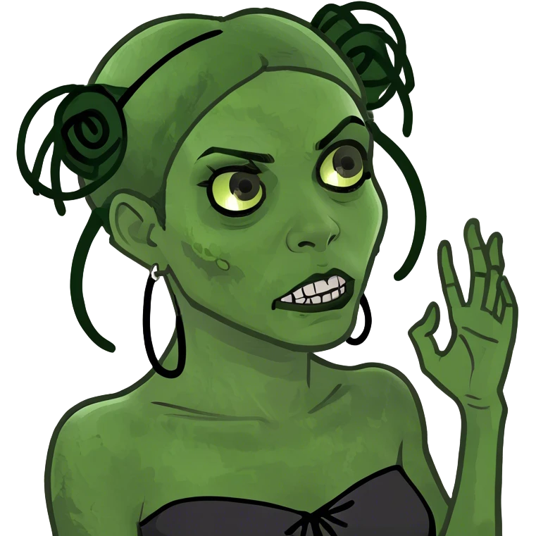 Garota zumbi com cabelos pretos lisos com franja (tipo esse emoji 🧟‍♀️)  emoji